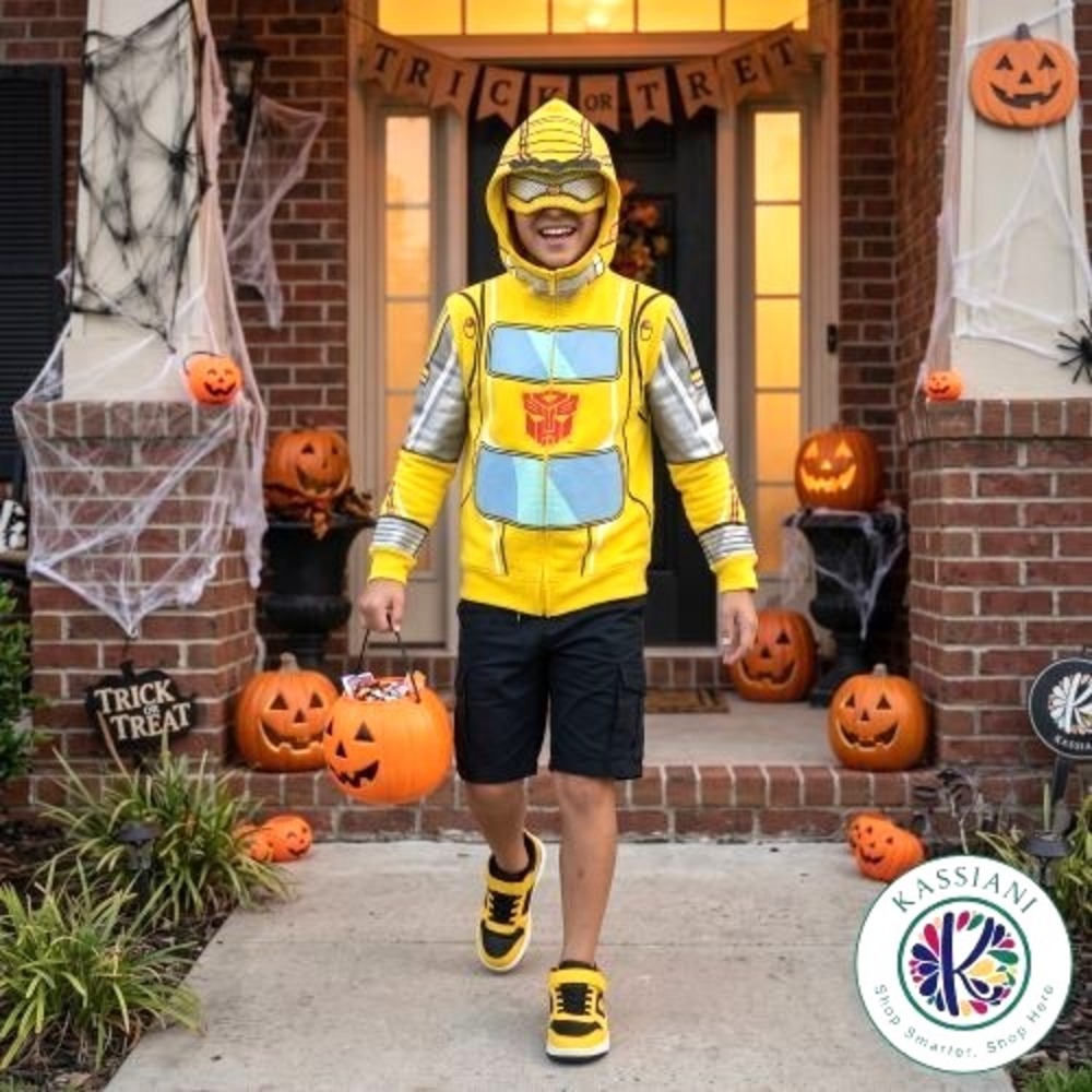 Transformers Bumblebee Boys Youth Small Yellow Graphic Costume Full Zip Hoodie